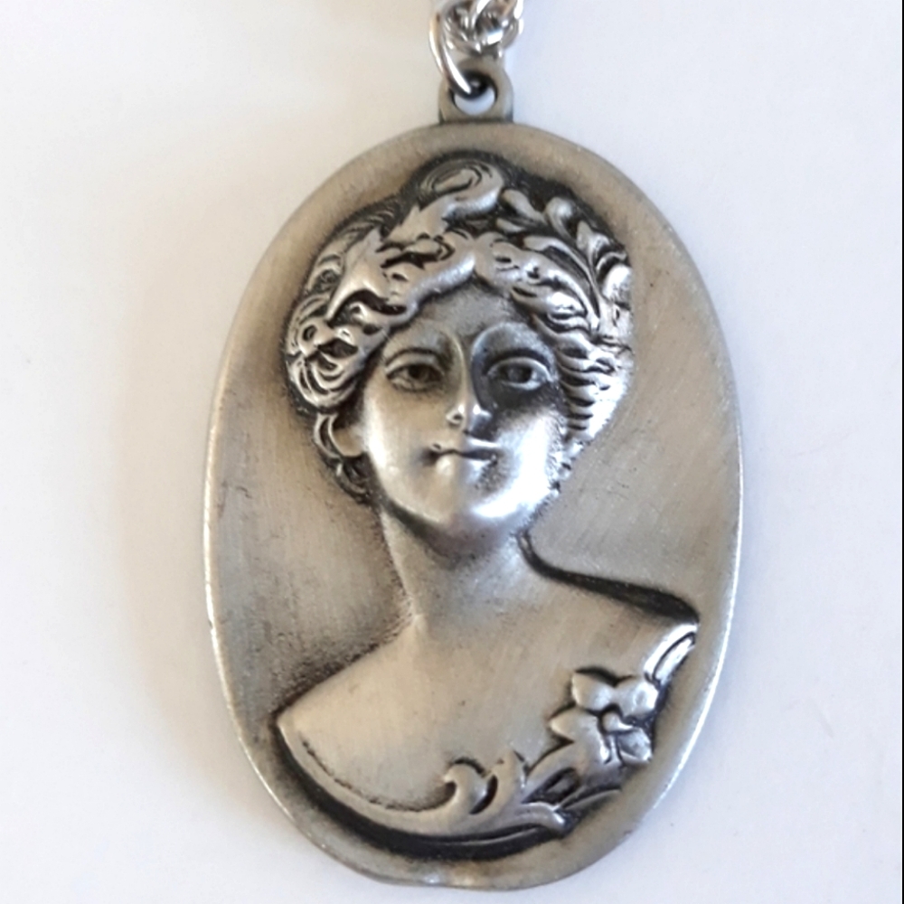 Colonial Pewter by Boardman Art Nouveau Lady Pendant Necklace